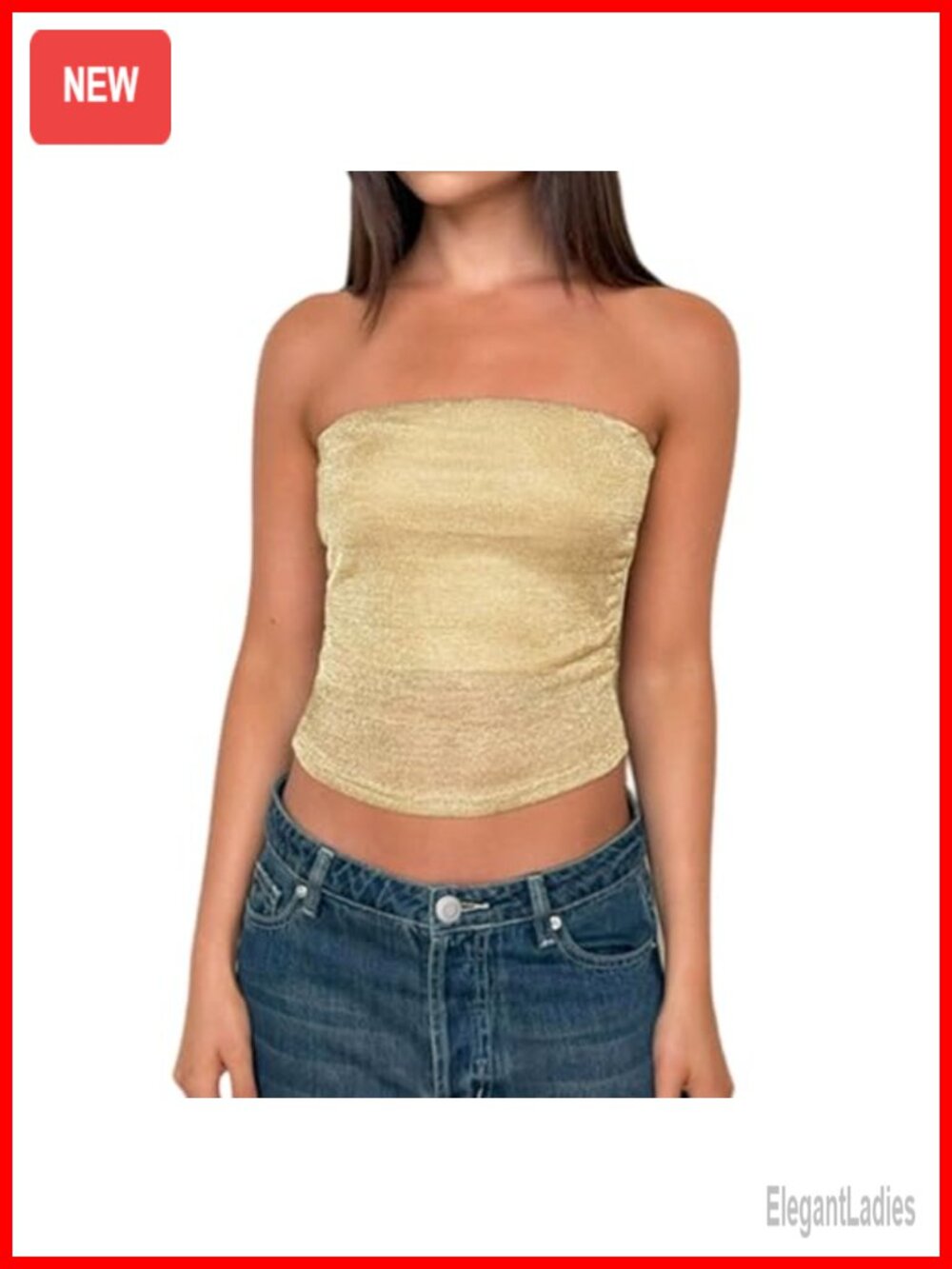 Sheer Mesh Strapless Metallic Crop Tube Top Y2K Glitter Stretchy